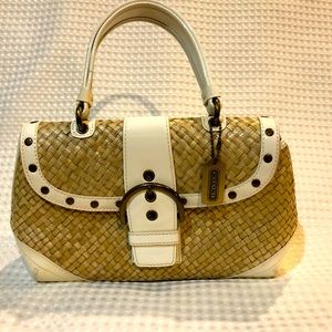 Coach white and tan woven handbag